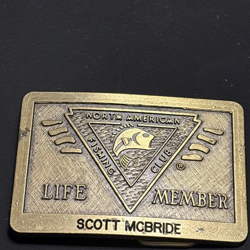 NAFC North American Fishing Club Life Member Brass Belt Buckle Scott McBride